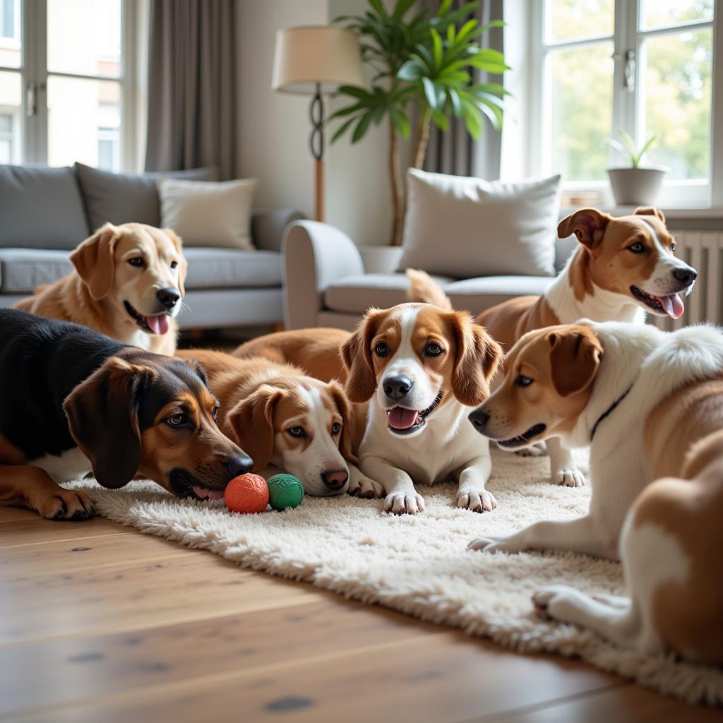 Dogs socializing in a kennel-free setting