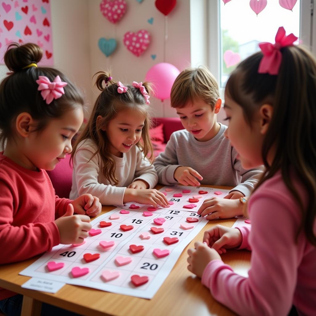 Children Enjoying a Valentine's Bingo Game