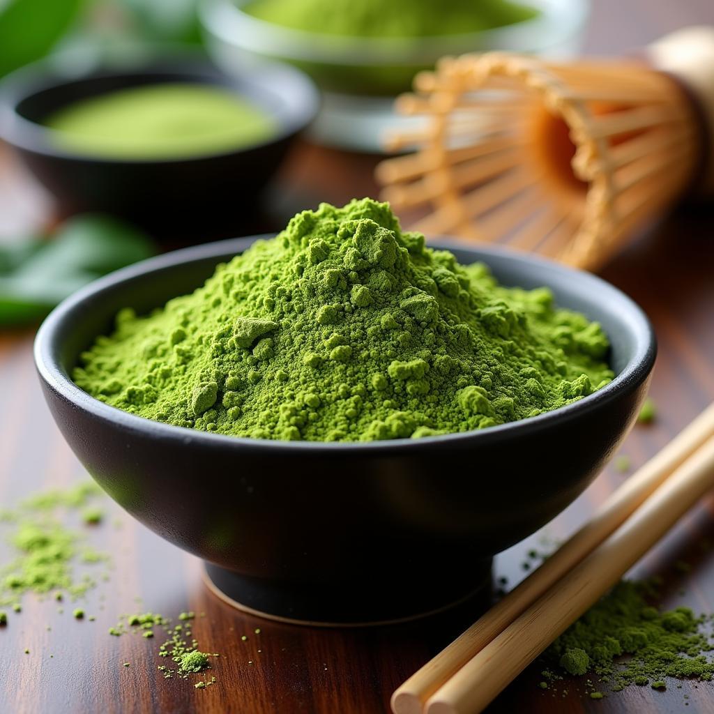 High-quality lead free matcha tea powder in a bowl