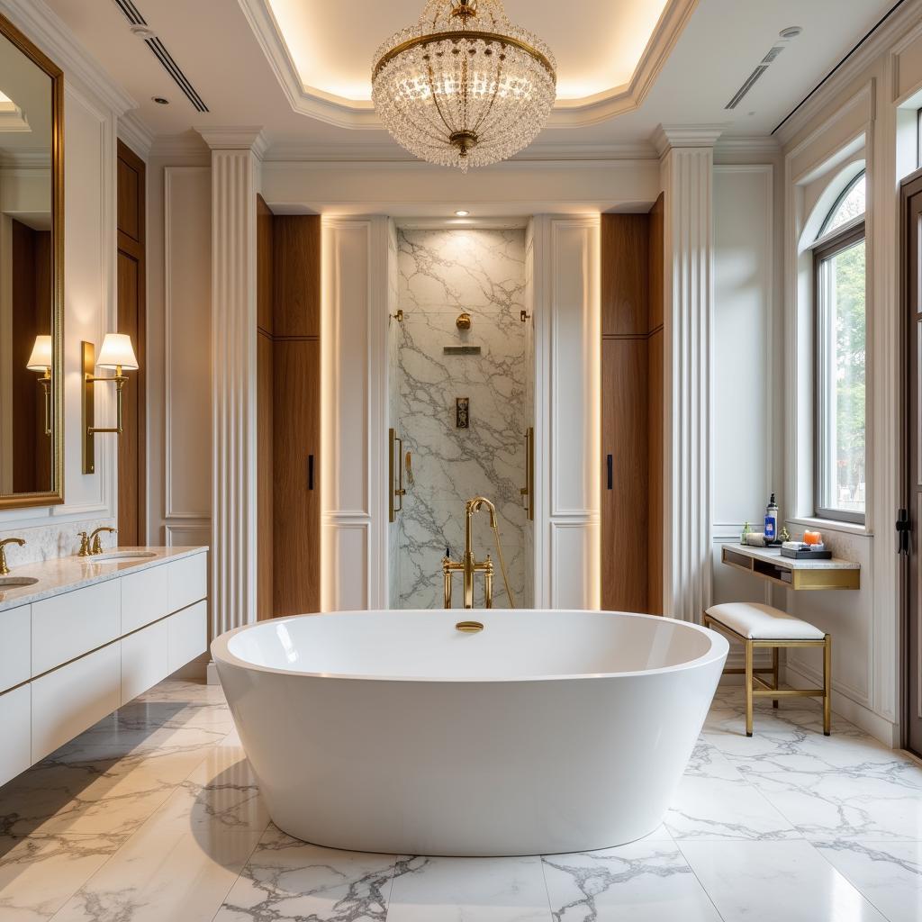 Luxury freestanding tub in a spacious bathroom