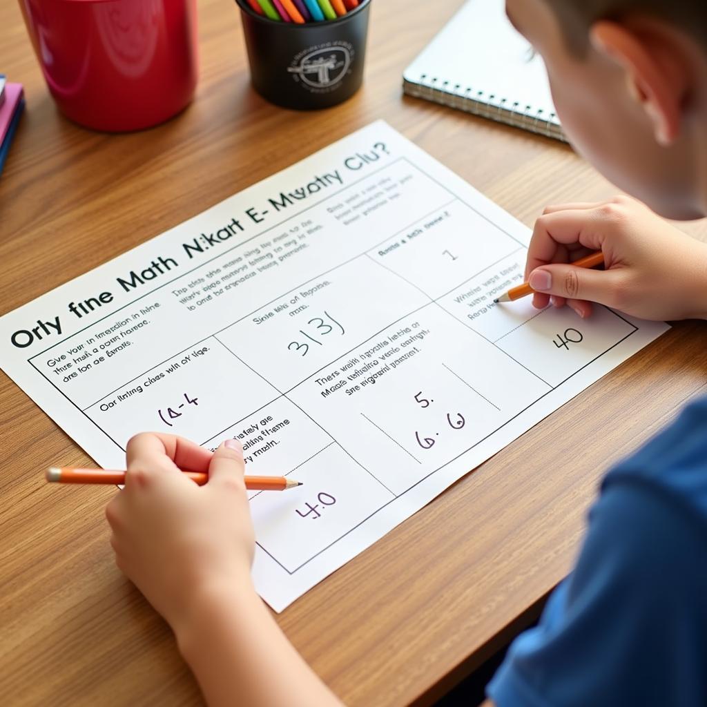 A student working on a math mystery worksheet