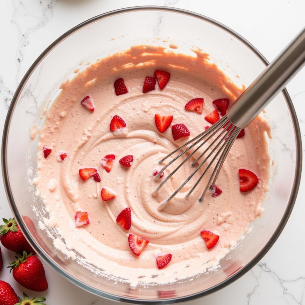 Mixing the batter for a sugar-free strawberry cake