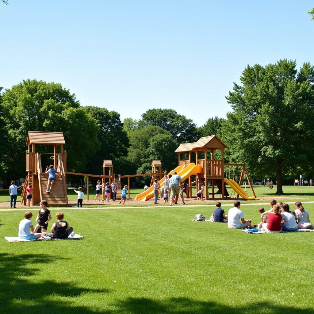 Families enjoying a day of free fun at a park in Morganton, NC.