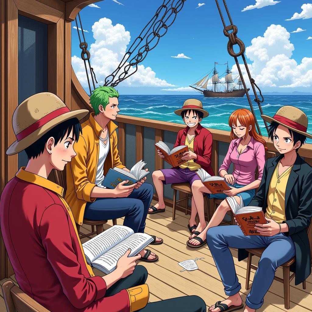 The Straw Hat Crew Reading Manga Together