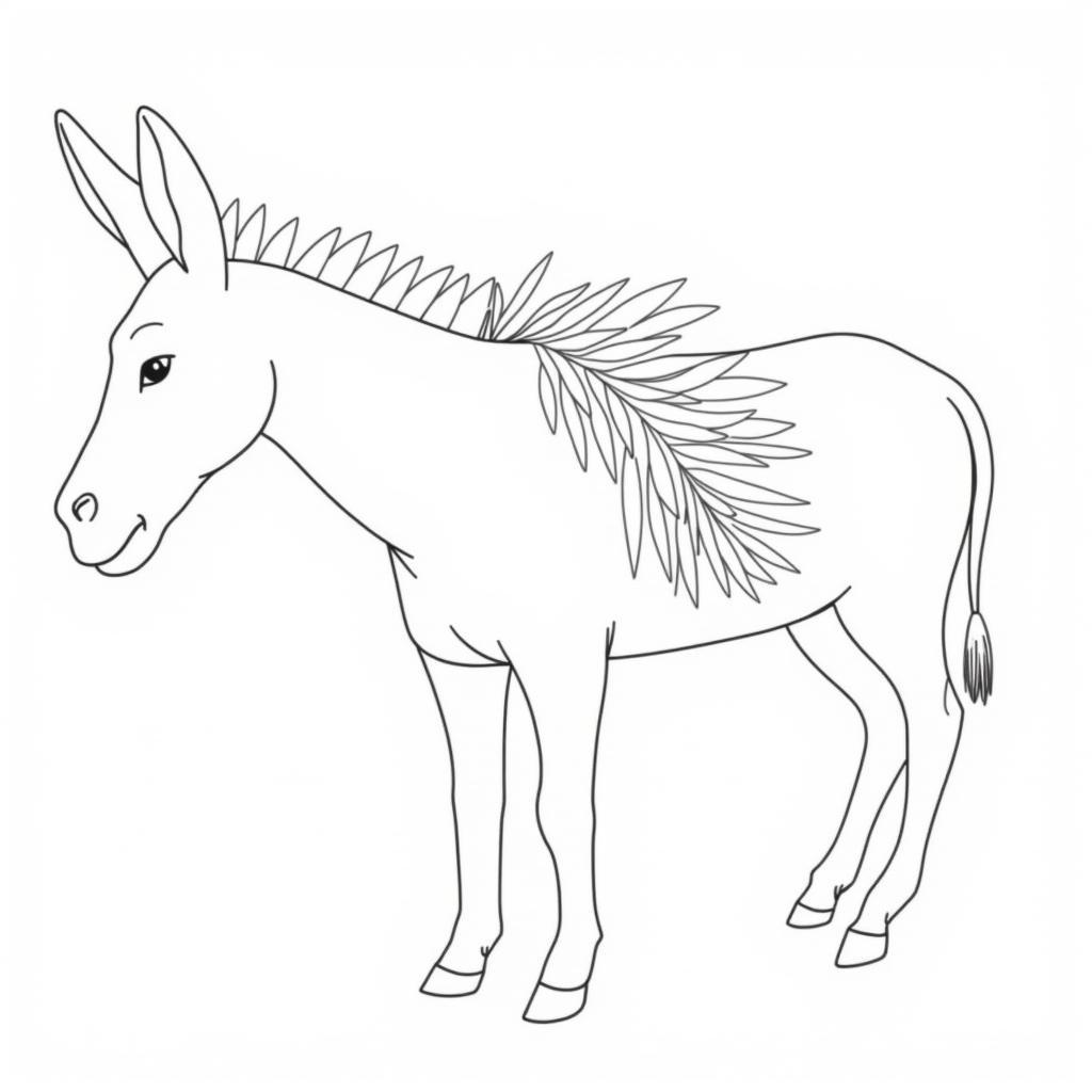 Donkey and Palm Branches Palm Sunday Coloring Page