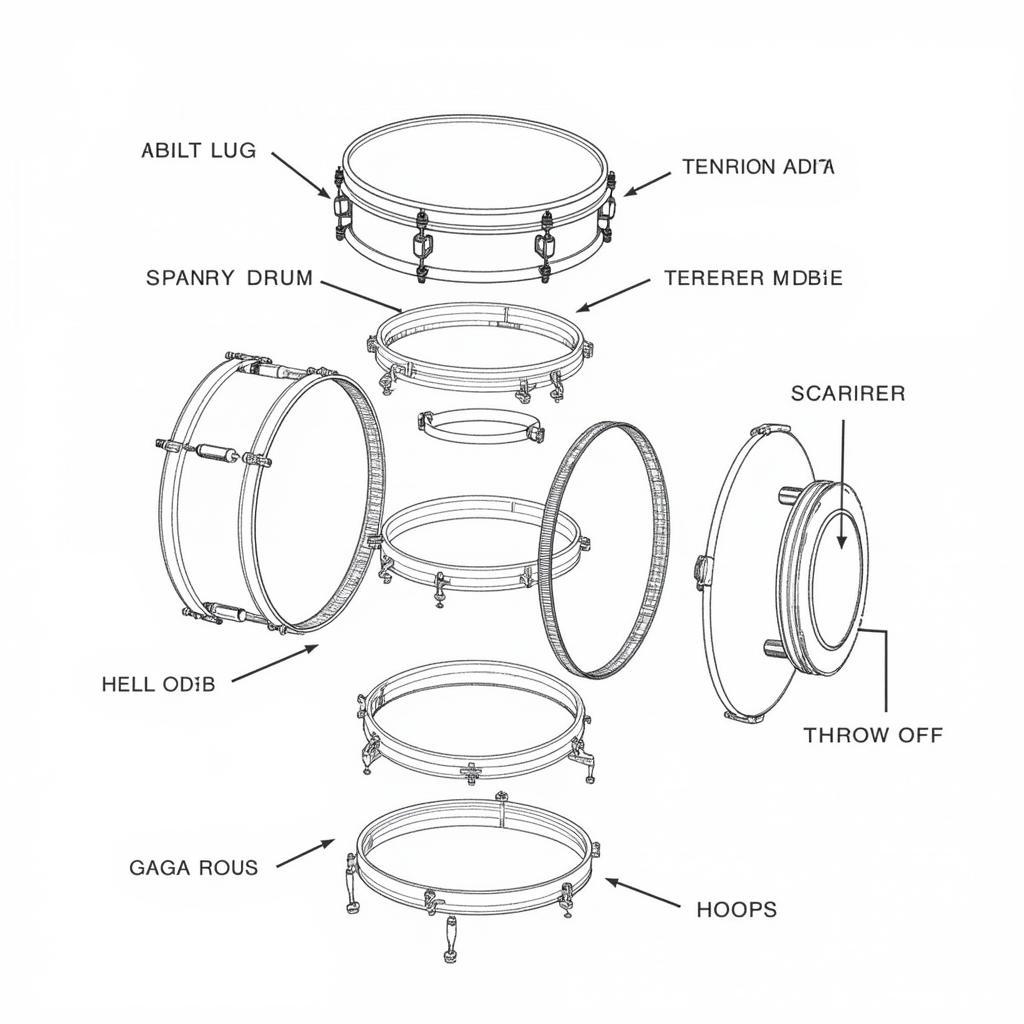 Exploded View of Pearl Free Floating Snare Drum Parts