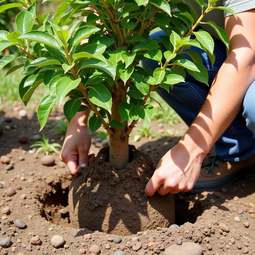 Planting a curl free peach tree in a sunny garden