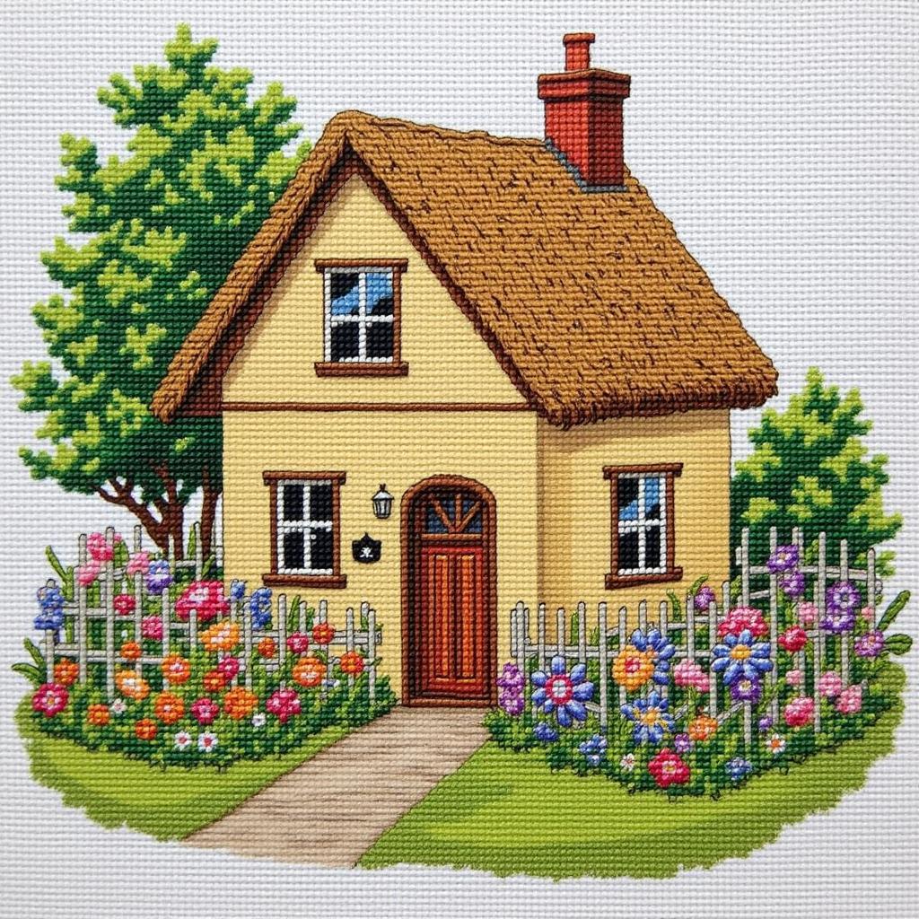 Free Cross Stitch Pattern of a Primrose Cottage