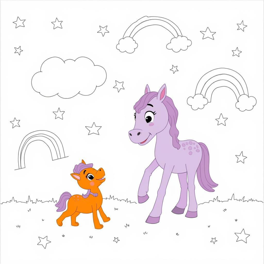 Orange and Purple Rainbow Friends Coloring Page