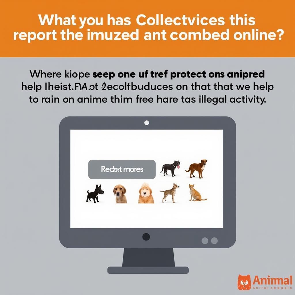 Reporting Animal Abuse Online: Depiction of a computer screen with a reporting button and animal welfare symbols, highlighting the importance of reporting bestiality content online.