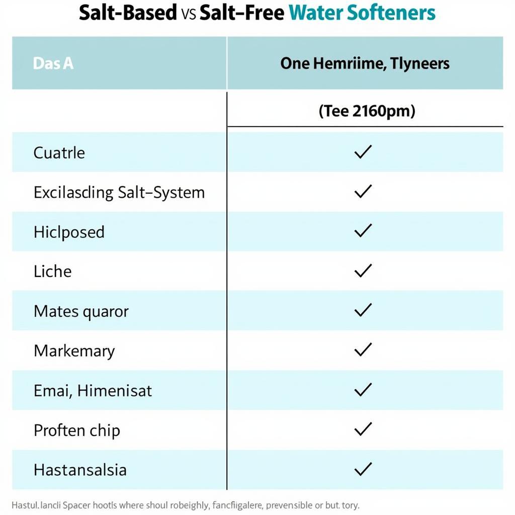 Comparison table of salt-based and salt-free water softeners