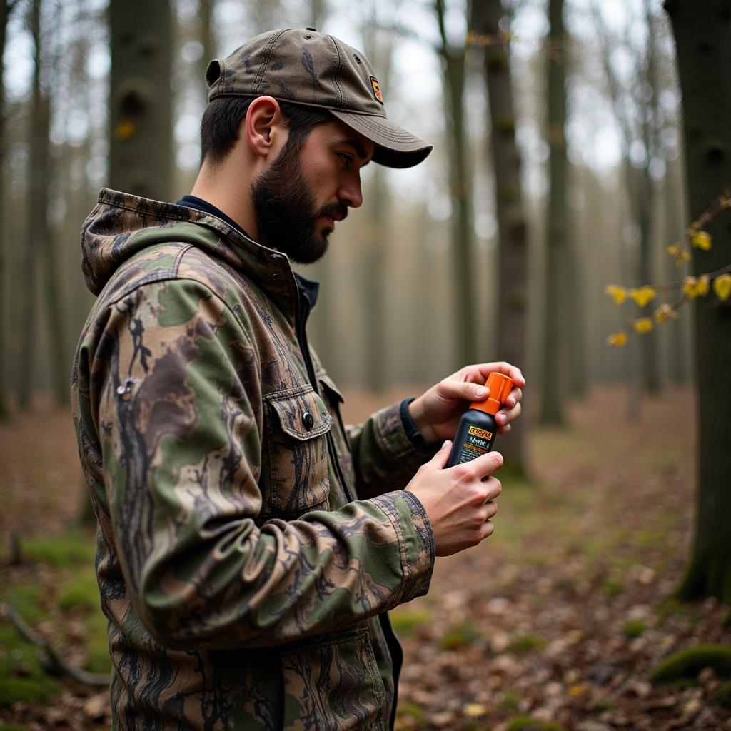 Hunter Applying Scent Free Bug Spray