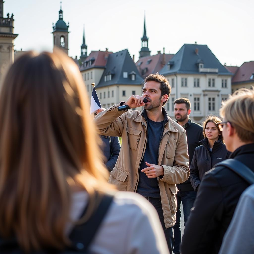 Knowledgeable guide leading a free walking tour in Stuttgart