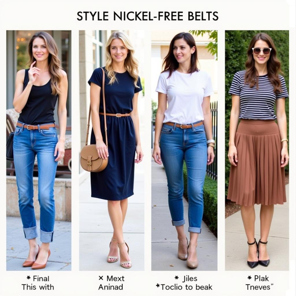 Examples of how to style nickel free belts with various outfits, including casual and formal wear.