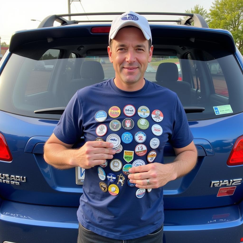 Subaru Enthusiast Proudly Displaying Badges