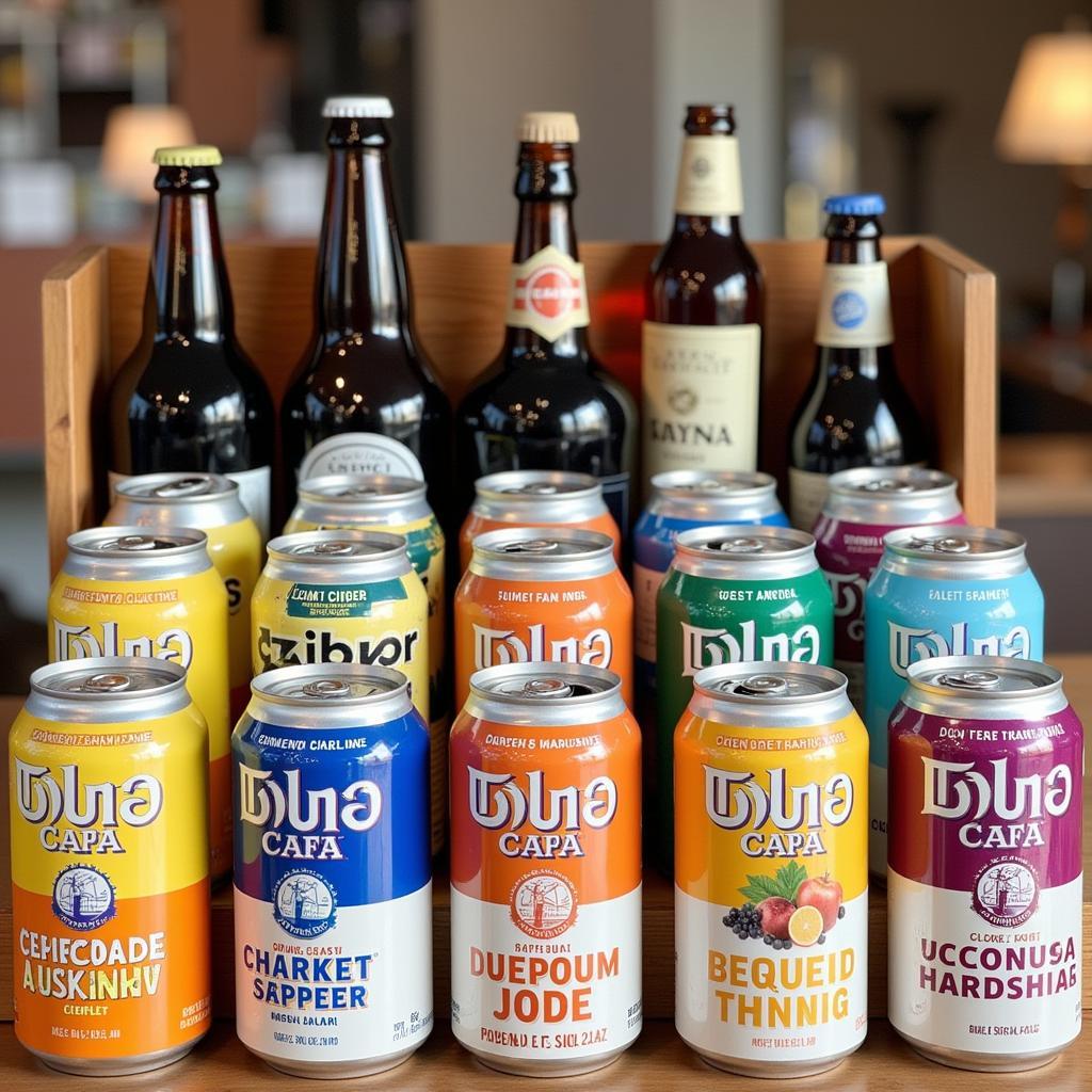 A variety of sugar free hard ciders displayed on a shelf.