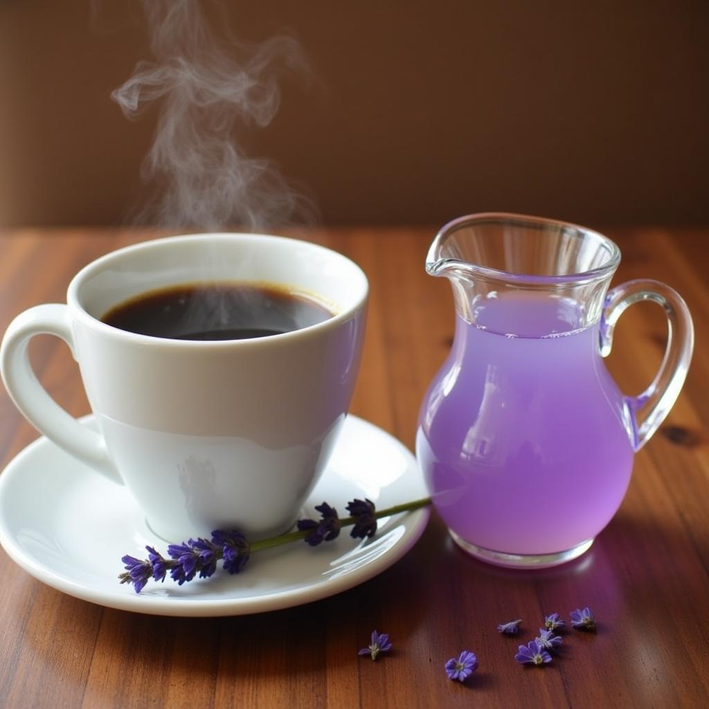 Sugar-free lavender syrup adds a delicate floral touch to a cup of coffee.