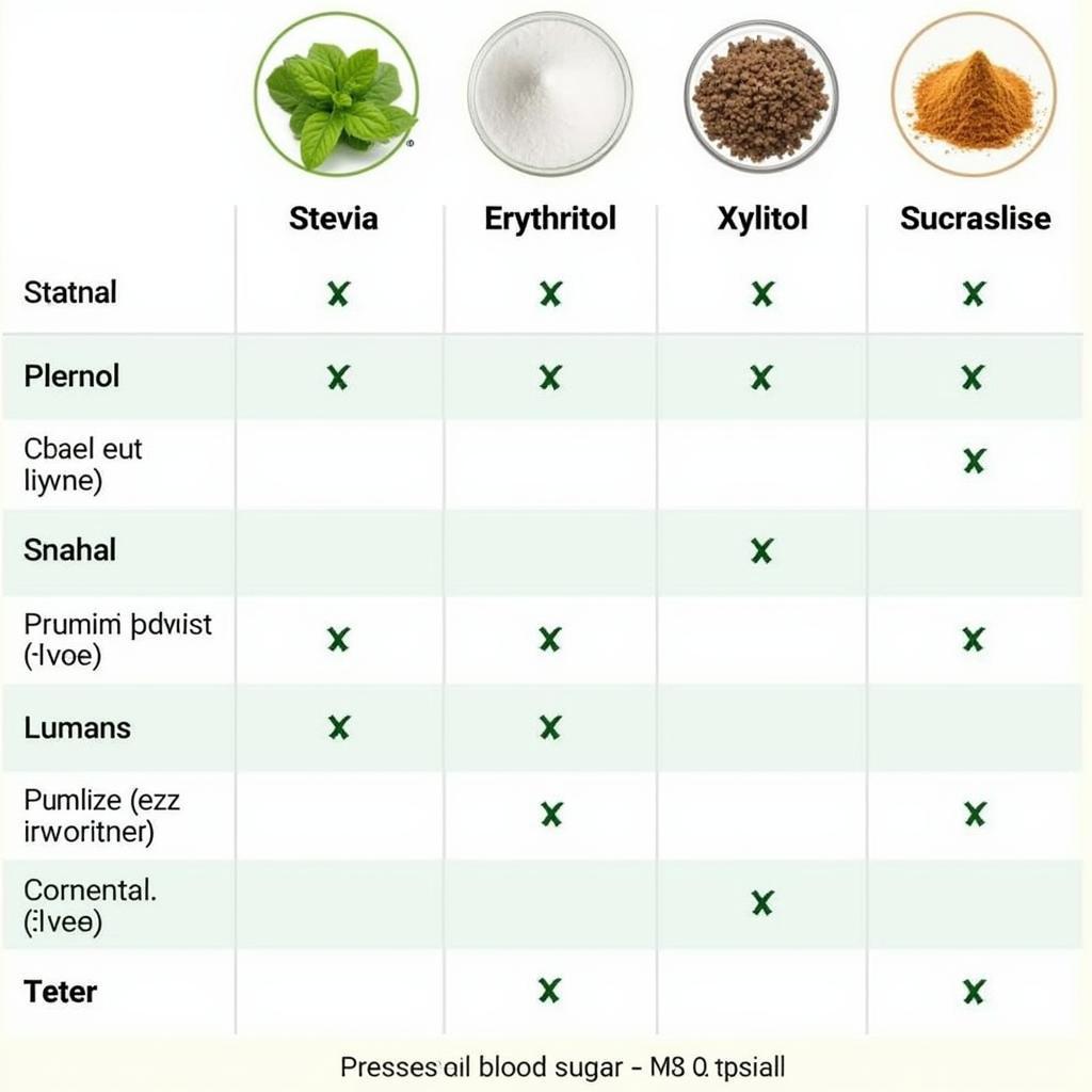 Comparison chart of different sugar substitutes used in ice cream