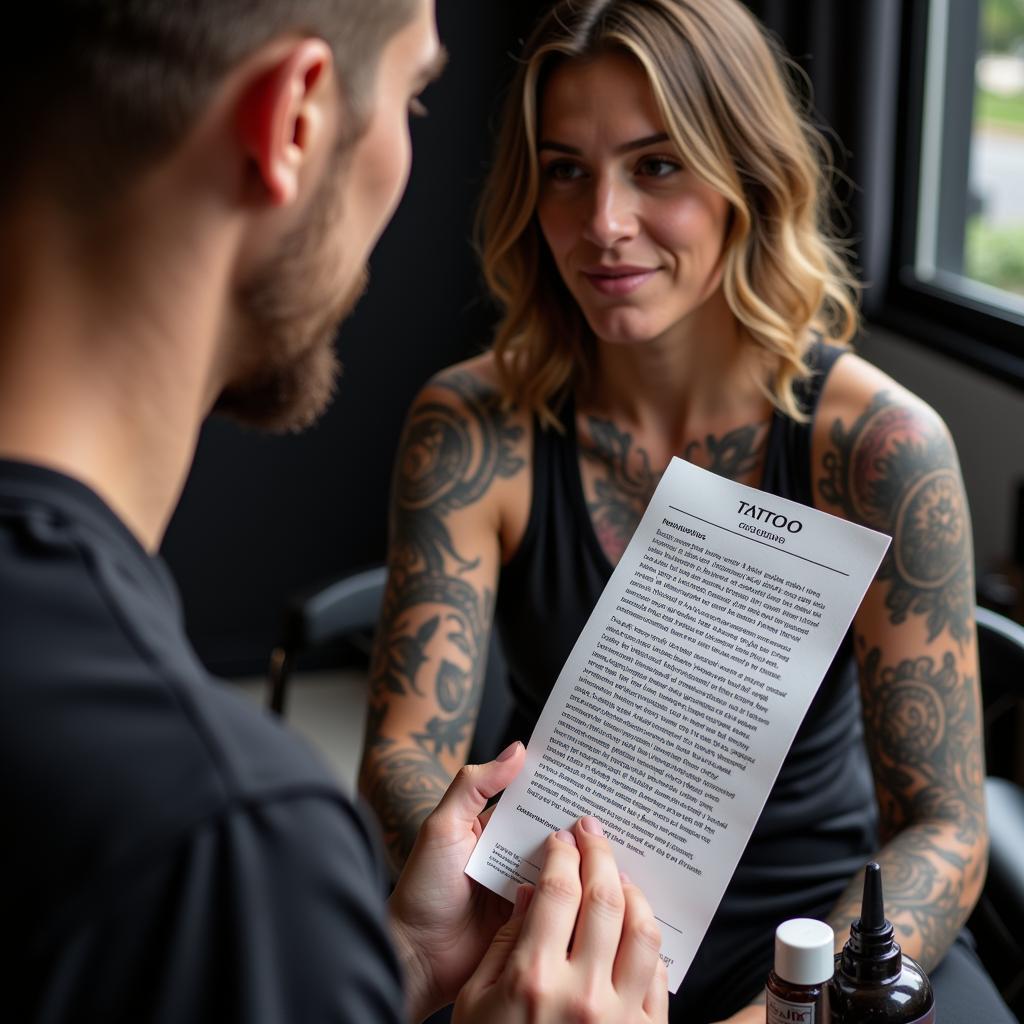 Tattoo Artist Discussing Ink Ingredients with Client