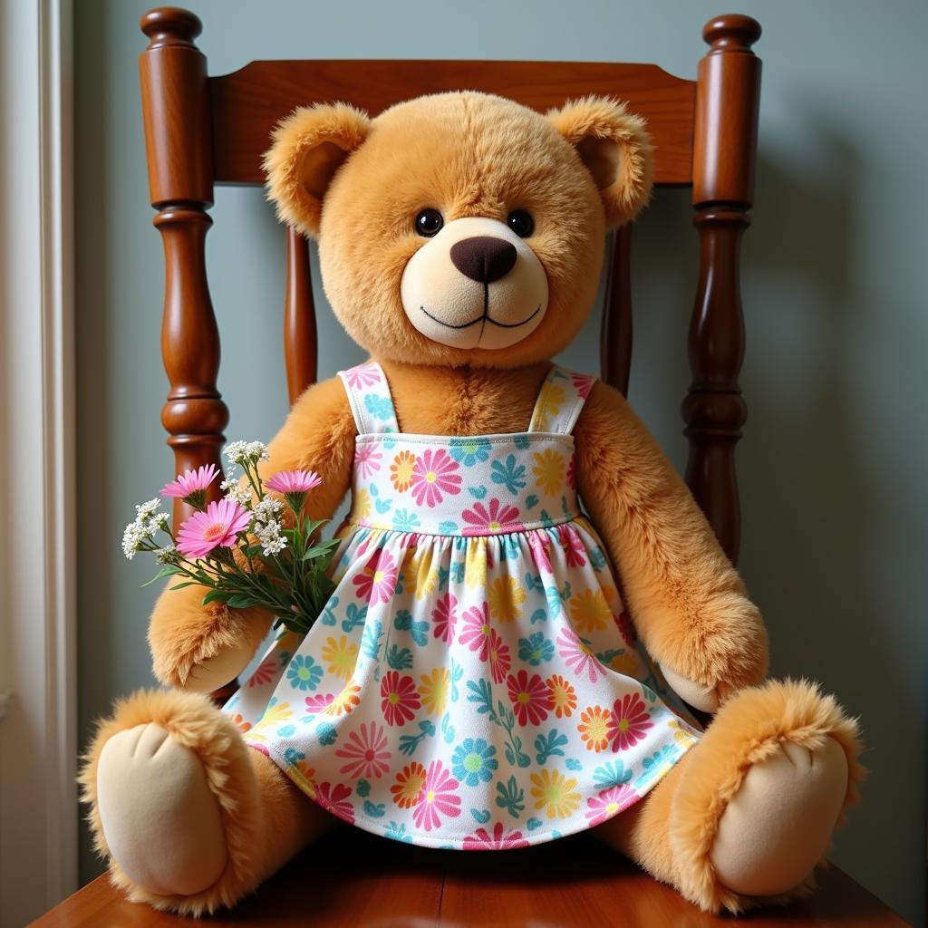 Teddy bear wearing a handmade dress