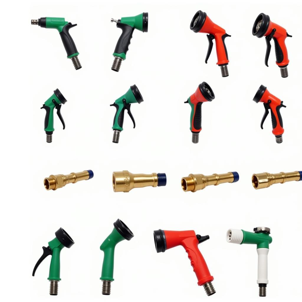 Different types of garden hose nozzles and couplings