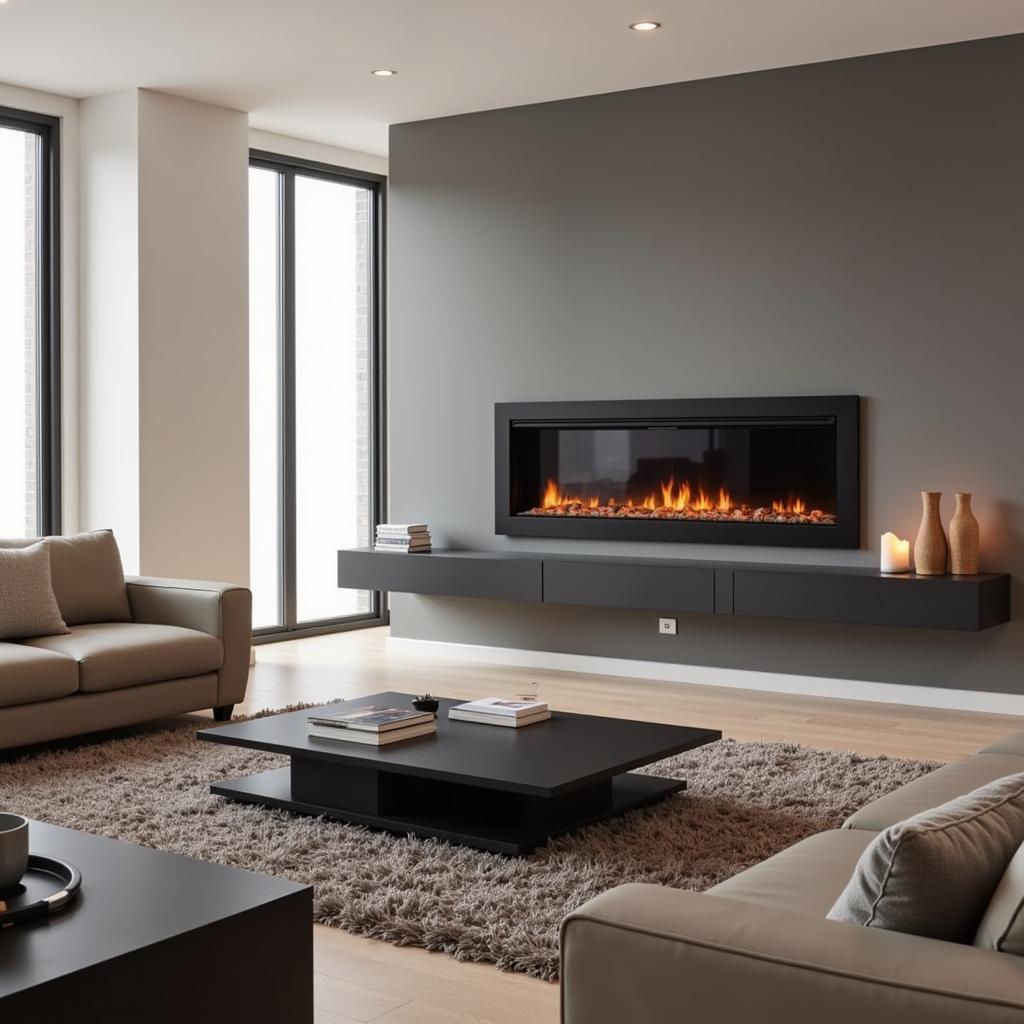 Modern Living Room with a Vent Free Gas Fireplace Wall Mount