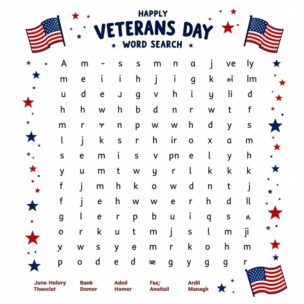 Veterans Day word search for kids with simple design