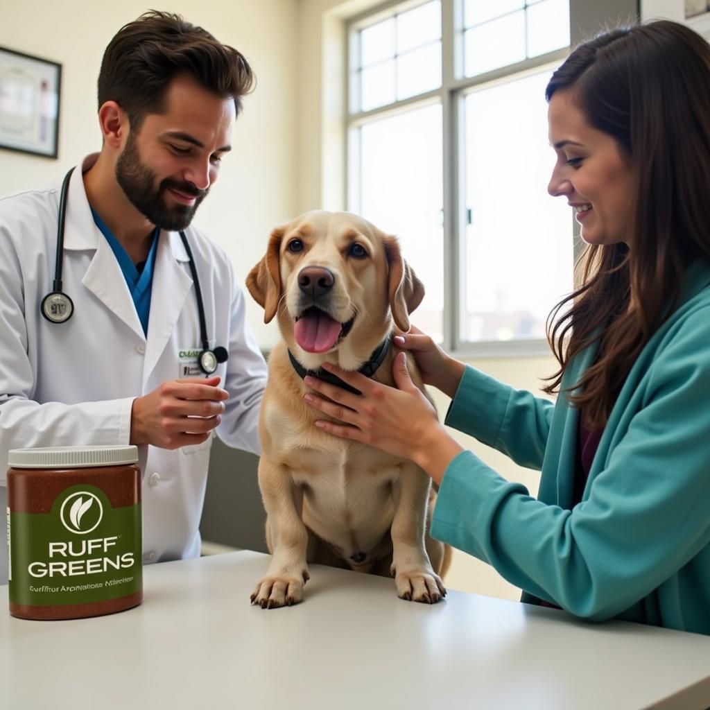 Veterinarian discussing Ruff Greens with a pet owner