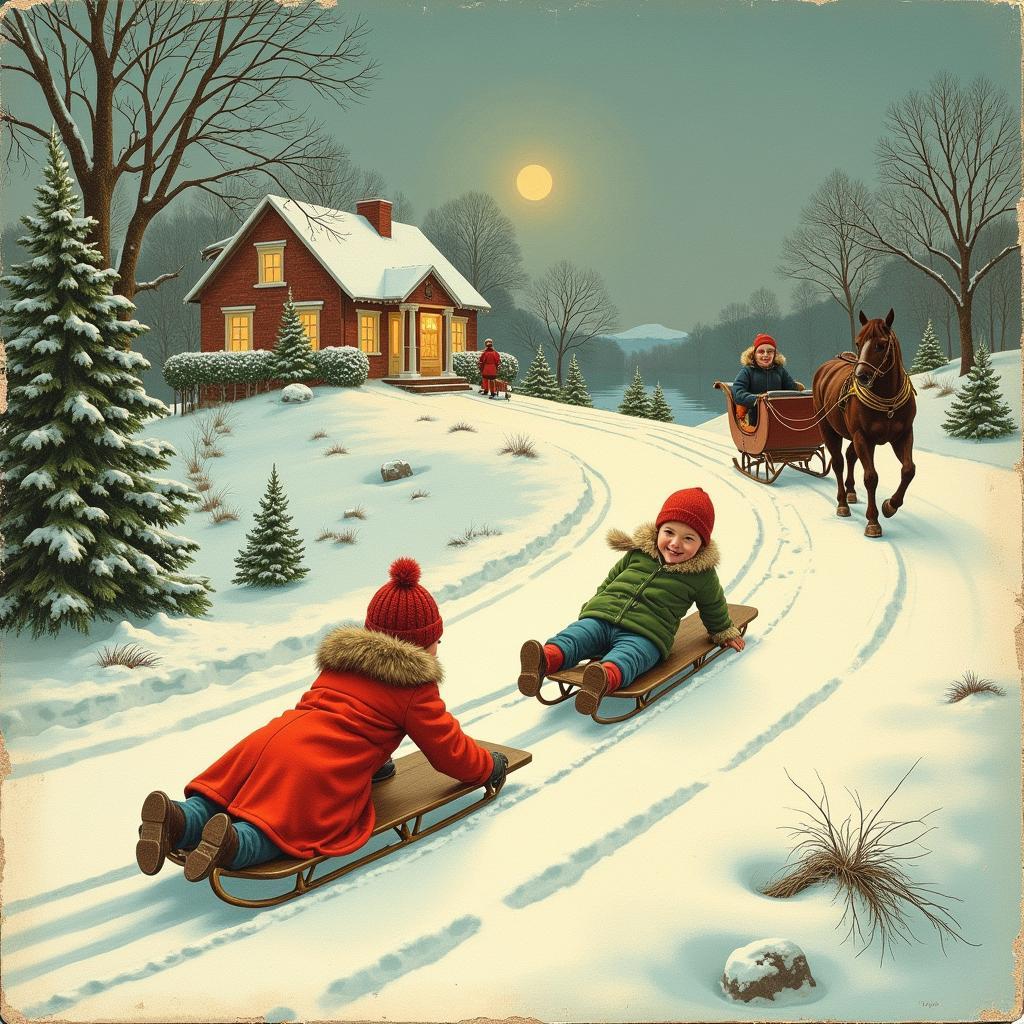 Vintage Christmas Postcard Depicting Snowy Winter Scene