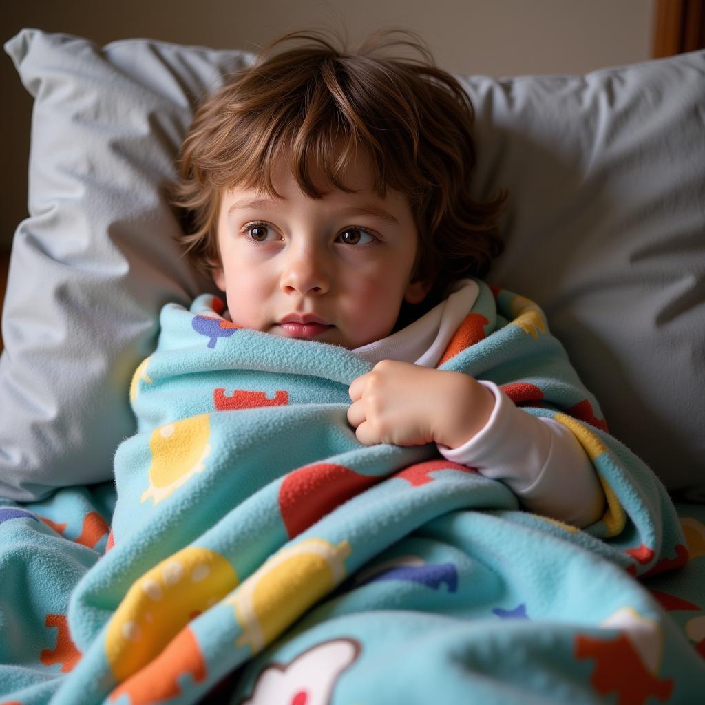 Child with autism using a weighted blanket for comfort and sensory regulation