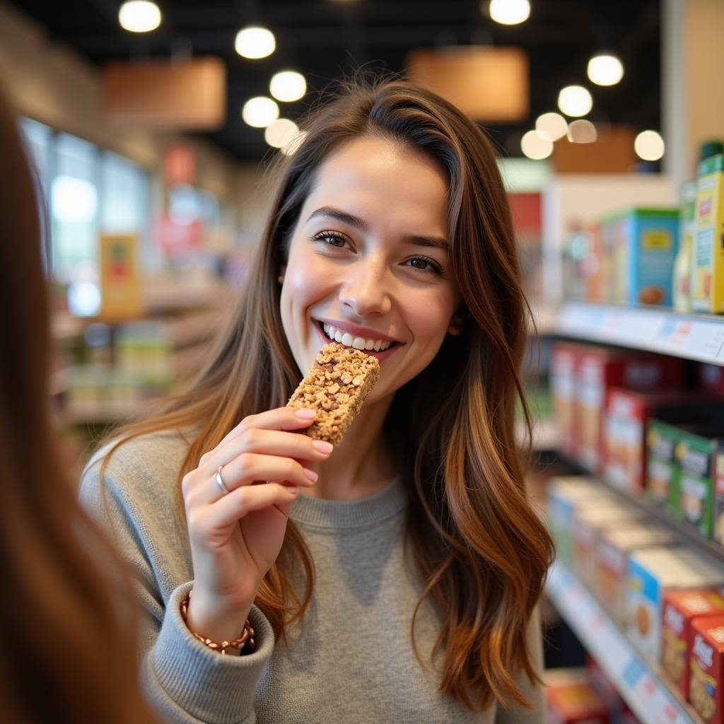 Enjoying a Free Sample Snack