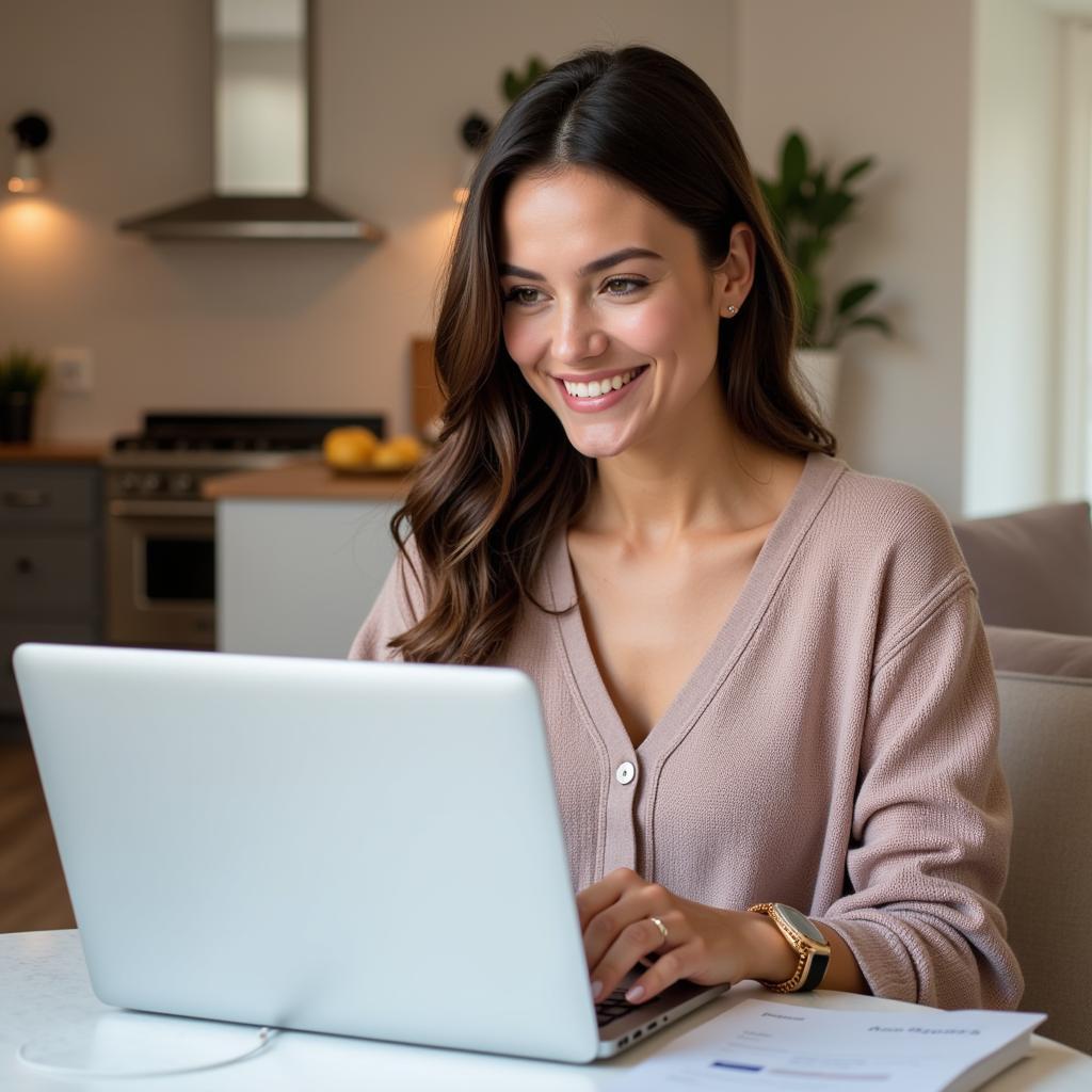 Woman Shopping Online with Freckled Poppy Coupon