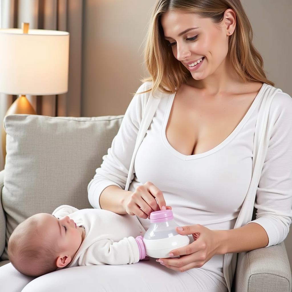 Woman Using a Silicone Breast Pump