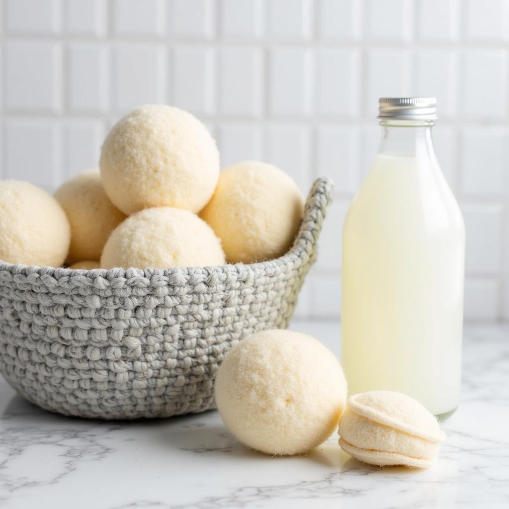 Wool Dryer Balls and Vinegar Bottle as Alternatives